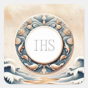 Marine Art Style Eucharistische communie gastheer Vierkante Sticker