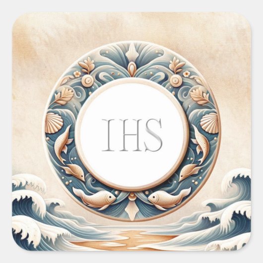 Marine Art Style Eucharistische communie gastheer Vierkante Sticker (Voorkant)