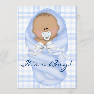 Marine Baby Blau Geruit Jongens Baby Shower Uitnod Kaart