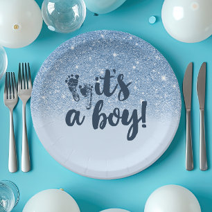 Marine Babygroen Glitter Ombre Het Is Een Jongen Papieren Bordje