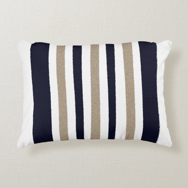 Marine / Beige / Wit Papier Strepen Accent Kussen (Voorkant)