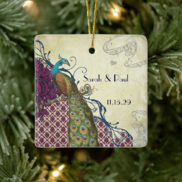 Marine- & Bessie Bessie Elegante Damast Pauw Huwel Keramisch Ornament