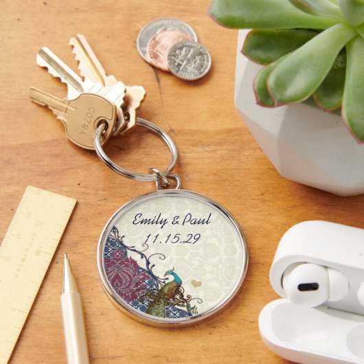 Marine & Bessie Bessie Elegante Damast Pauw Huweli Sleutelhanger (Bureau)