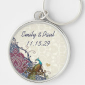 Marine & Bessie Bessie Elegante Damast Pauw Huweli Sleutelhanger (Voorkant)