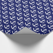 Marine Blauw 5c Wit Nautische Ankers Patroon Cadeaupapier (Hoek)
