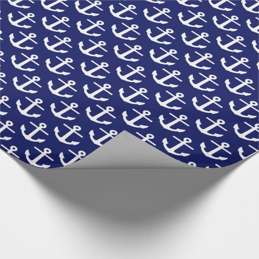 Marine Blauw 5c Wit Nautische Ankers Patroon Cadeaupapier (Hoek)