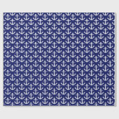 Marine Blauw 5c Wit Nautische Ankers Patroon Cadeaupapier (Vlak)