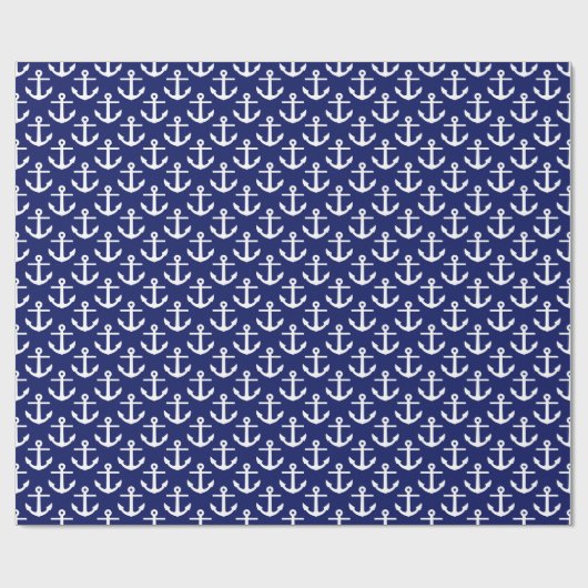 Marine Blauw 5c Wit Nautische Ankers Patroon Cadeaupapier (Vlak)
