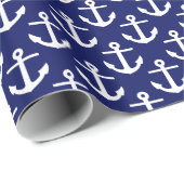Marine Blauw 5c Wit Nautische Ankers Patroon Cadeaupapier (Rol Hoek)