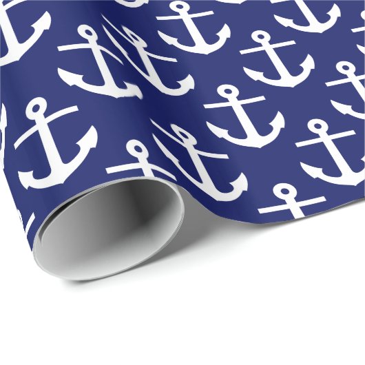 Marine Blauw 5c Wit Nautische Ankers Patroon Cadeaupapier (Rol Hoek)