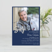 Marine Blauw 60e Verjaardag Foto Kaart (Staand voorkant)