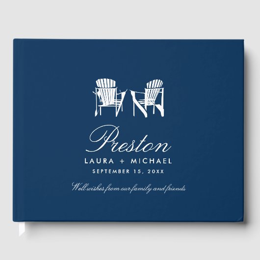 Marine Blauw Adirondack Stoelen Bruiloft Gastenboek (Voorkant)