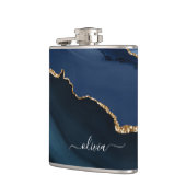 Marine Blauw Agaat Geode Goud Monogram Modern Heupfles (Links)