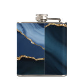 Marine Blauw Agaat Geode Goud Monogram Modern Heupfles (Achterkant)