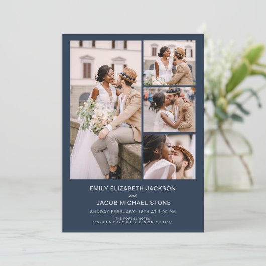 Marine Blauw Alles in één minimalistische foto bru Kaart (Staand voorkant)