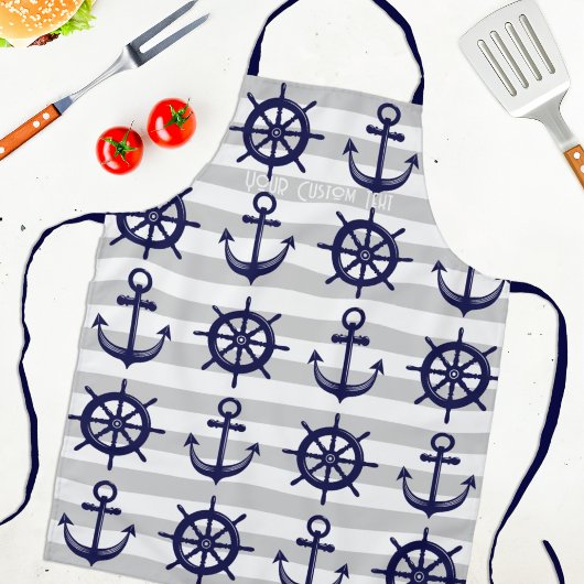 Marine Blauw Anker Boat Wiel Gestreept Nautisch Schort