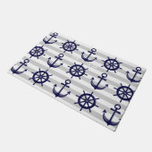 Marine Blauw Anker Boot Wiel Grijs Gestreept Nauti Deurmat (Schuin)