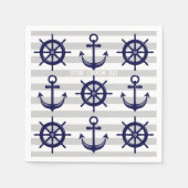 Marine Blauw Anker Bootwiel Gestreept Nautisch Pap Servet (Voorkant)