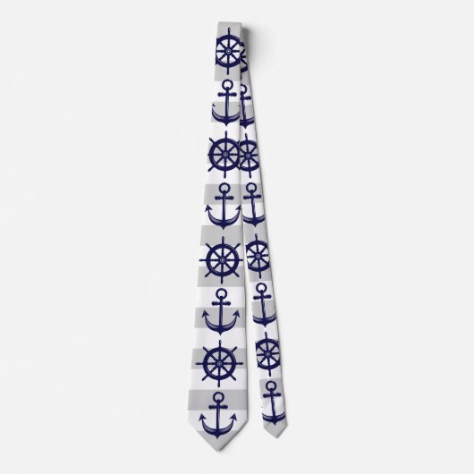 Marine Blauw Anker en Bootwiel Nautisch Stropdas (Voorkant)