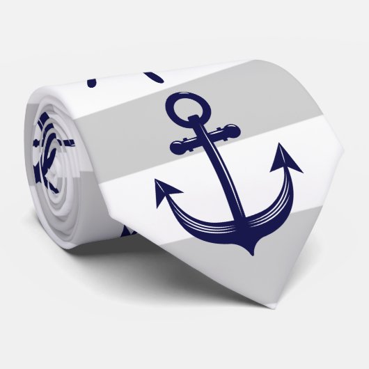 Marine Blauw Anker en Bootwiel Nautisch Stropdas (Opgerold)