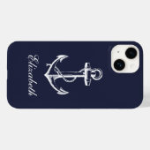 Marine Blauw Anker Monogram Case-Mate iPhone Case (Achterkant (horizontaal))