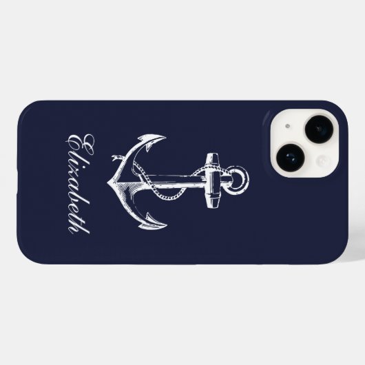 Marine Blauw Anker Monogram Case-Mate iPhone Case (Achterkant (horizontaal))