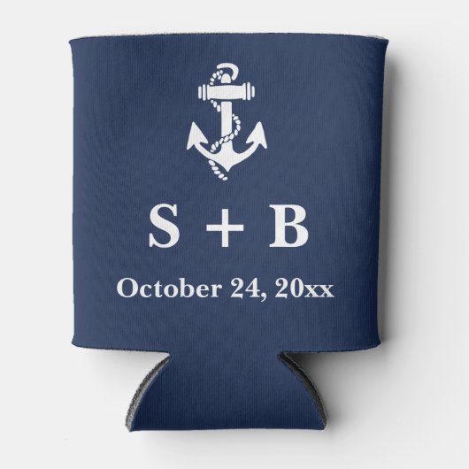 Marine Blauw Anker Nautisch Strand Oceaan Bruiloft Blikjeskoeler (Voorkant)