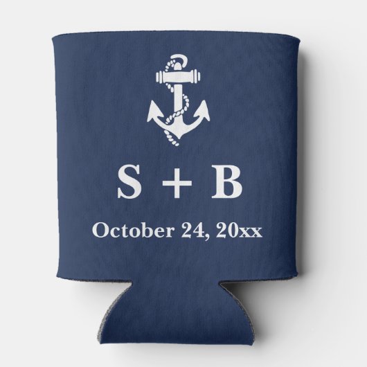 Marine Blauw Anker Nautisch Strand Oceaan Bruiloft Blikjeskoeler (Achterkant)