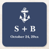 Marine Blauw Anker Nautisch Strand Oceaan Bruiloft Kartonnen Onderzetters (Voorkant)