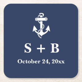 Marine Blauw Anker Nautisch Strand Oceaan Bruiloft Kartonnen Onderzetters