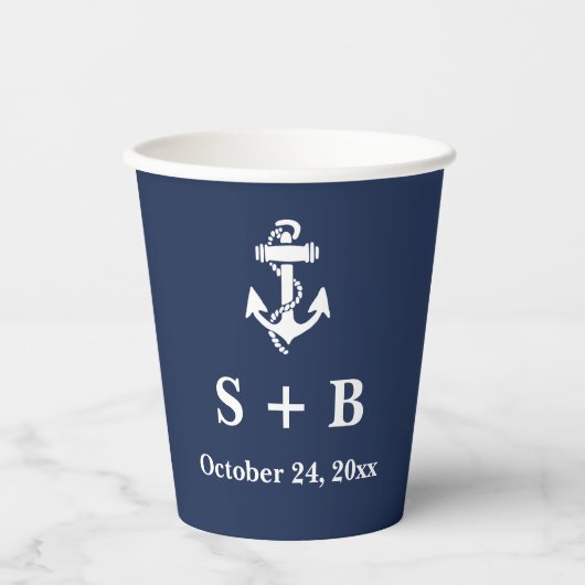 Marine Blauw Anker Nautisch Strand Oceaan Bruiloft Papieren Bekers (Voorkant)