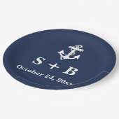 Marine Blauw Anker Nautisch Strand Oceaan Bruiloft Papieren Bordje (Gekanteld)
