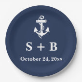 Marine Blauw Anker Nautisch Strand Oceaan Bruiloft Papieren Bordje (Voorkant)