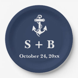 Marine Blauw Anker Nautisch Strand Oceaan Bruiloft Papieren Bordje