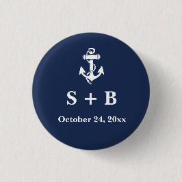 Marine Blauw Anker Nautisch Strand Oceaan Bruiloft Ronde Button 3,2 Cm