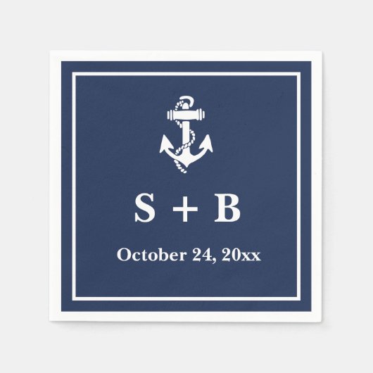 Marine Blauw Anker Nautisch Strand Oceaan Bruiloft Servet (Voorkant)