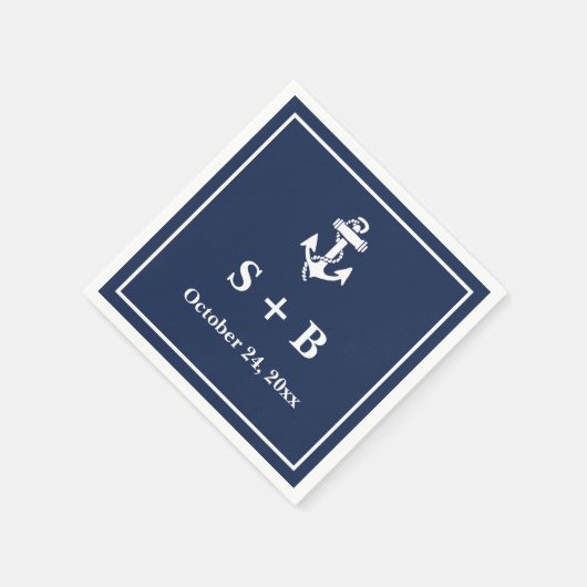 Marine Blauw Anker Nautisch Strand Oceaan Bruiloft Servet (Hoek)