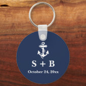 Marine Blauw Anker Nautisch Strand Oceaan Bruiloft Sleutelhanger (Voorkant)
