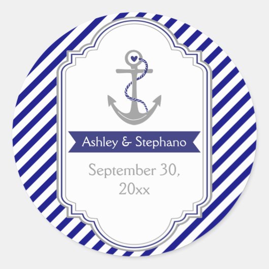 Marine blauw anker nautische bruiloft Save the Dat Ronde Sticker (Voorkant)