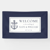 Marine Blauw Anker Nautische Bruiloft Welkom Spandoek (Horizontaal)