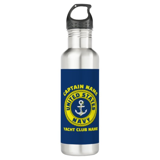 Marine blauw Anker nautische kapitein zeilen zomer Waterfles (Voorkant)