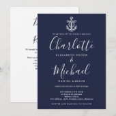 Marine Blauw Anker QR Code Nautcial Bruiloft Kaart (Voorkant / Achterkant)