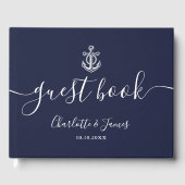 Marine blauw anker script nautische bruiloft gastenboek (Voorkant)