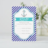 Marine blauw, aqua anker nautische bruiloft RSVP (Staand voorkant)