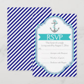 Marine blauw, aqua anker nautische bruiloft RSVP (Voorkant / Achterkant)