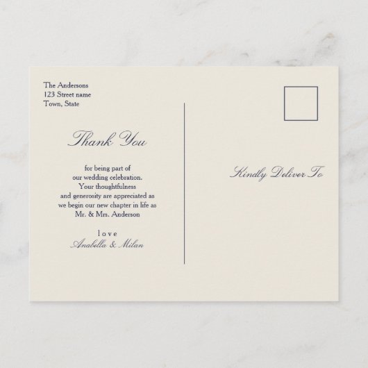 Marine Blauw Barok bruiloft Dank u Briefkaart (Achterkant)