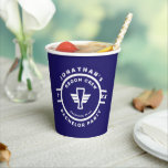 Marine Blauw Bier Badge Bachelor Party Papieren Be Papieren Bekers<br><div class="desc">Pas de naam en datum voor een vrijgezellenfeest aan; achtergrondkleur is bewerkbaar</div>