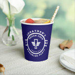 Marine Blauw Bier Badge Bachelor Party Papieren Be Papieren Bekers<br><div class="desc">Pas de naam en datum voor een vrijgezellenfeest aan; achtergrondkleur is bewerkbaar</div>