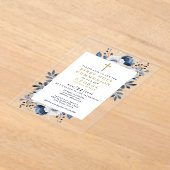 Marine Blauw Bloemen Botanische Eerste Heilige Com Acryl Uitnodigingen (Laagn)