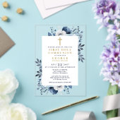 Marine Blauw Bloemen Botanische Eerste Heilige Com Acryl Uitnodigingen (Insitu (Huwelijk))